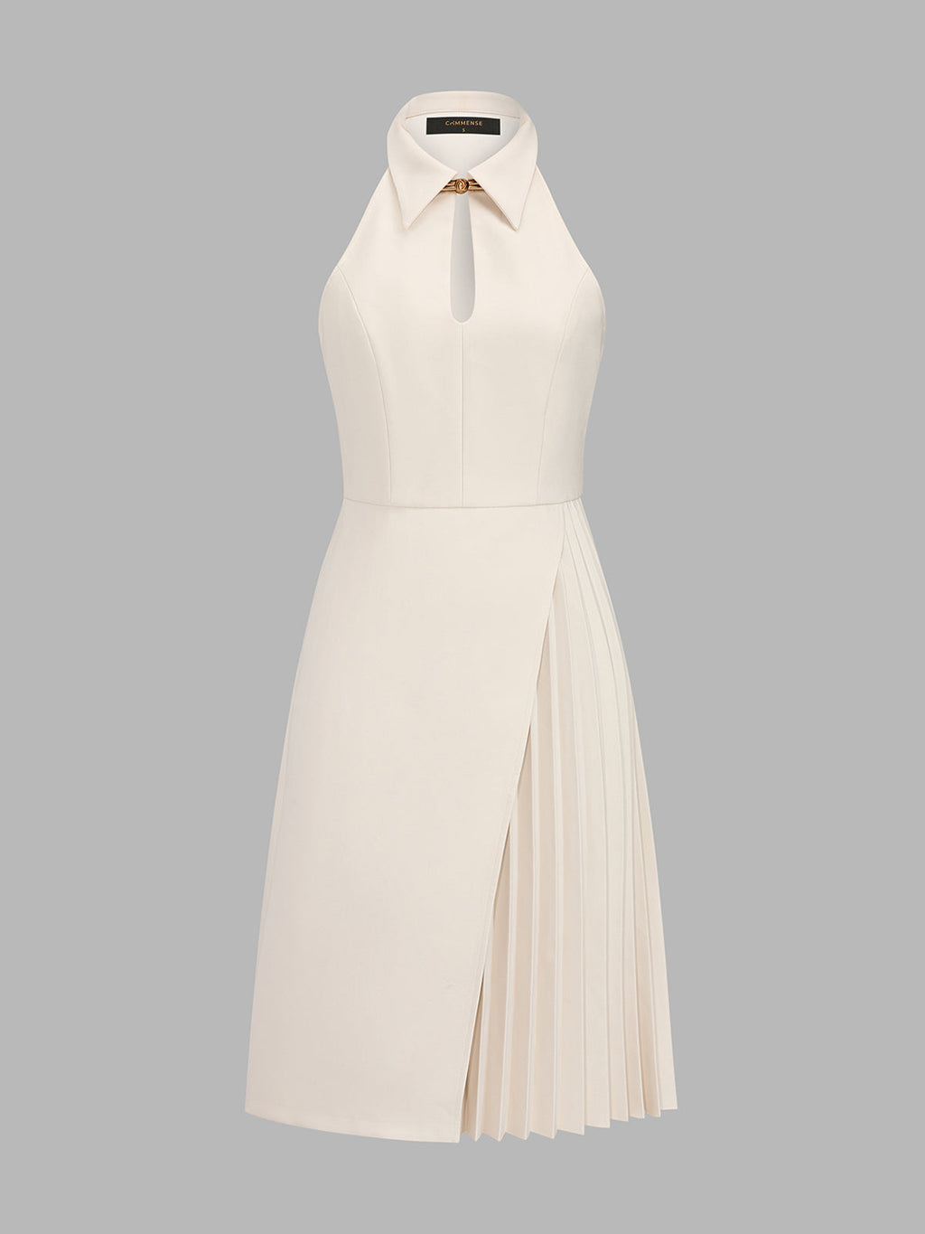 Keyhole Collared Pleated Midi Dress