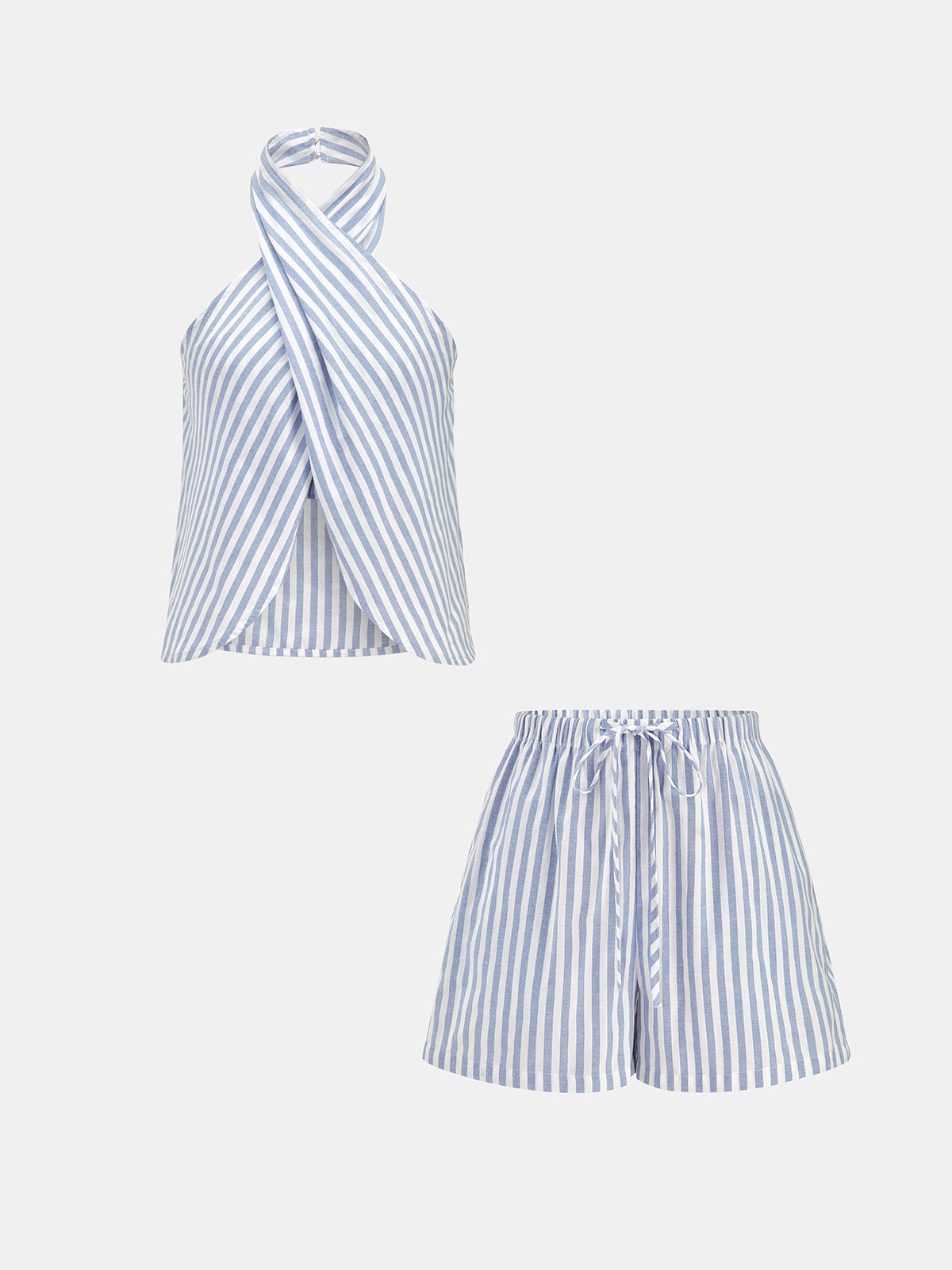 Striped Halter Top & Drawstring Shorts Set