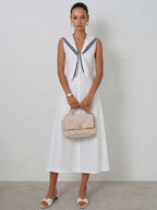 Sleeveless Sailor Collar Cotton Linen Midi Dress