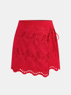 Eyelet Embroidery Tie Waist Mini Skirt
