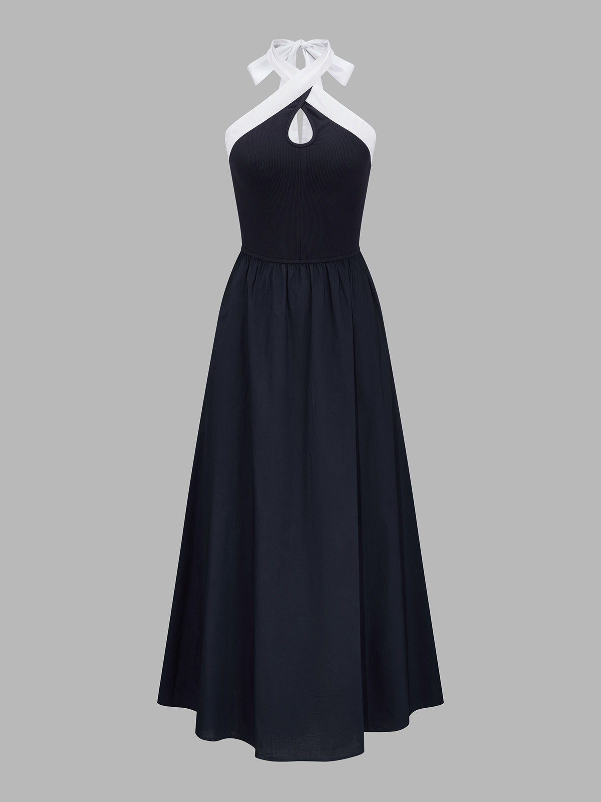 Color Block Halter Keyhole Midi Dress