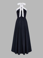 Color Block Halter Keyhole Midi Dress