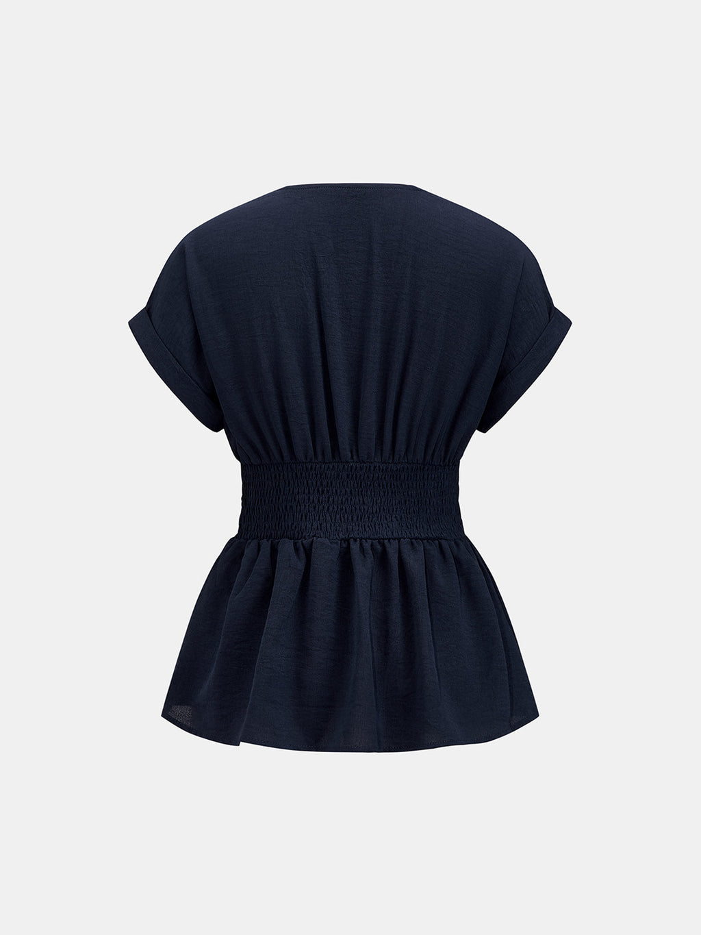 V Neck Short Sleeve Cinched Waist Peplum Blouse