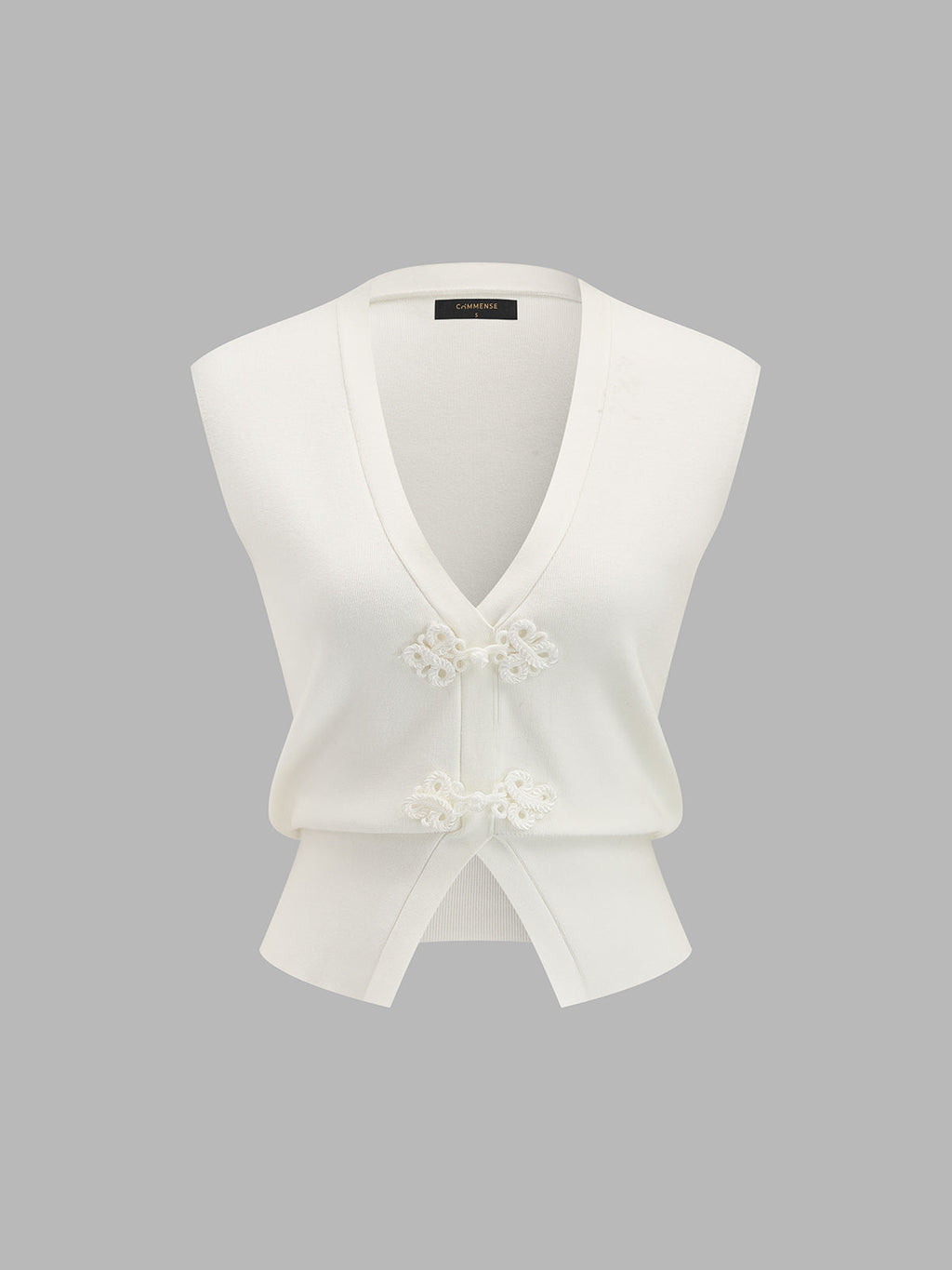 Frog Button V Neck Knit Vest