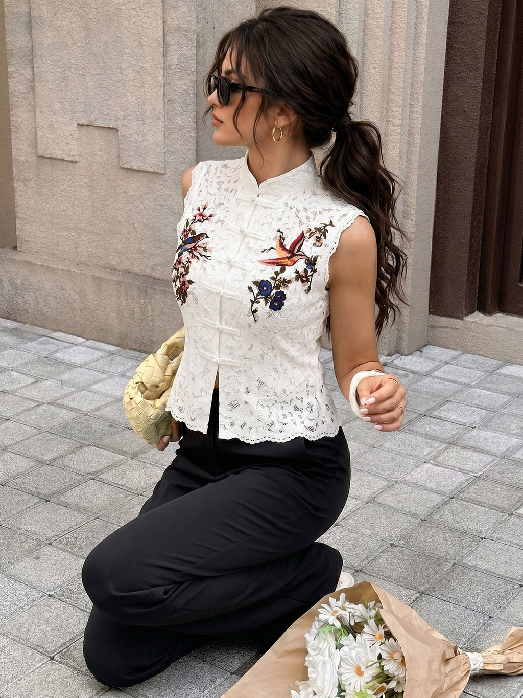 Embroidered Birdsong Lace Top