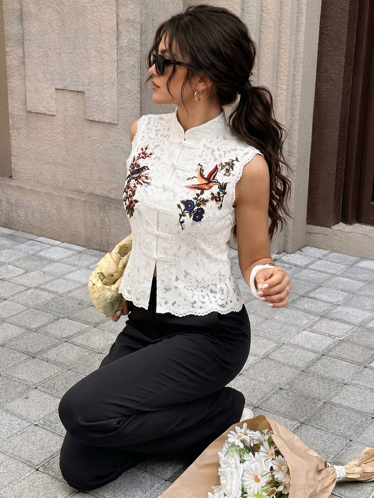Embroidered Birdsong Lace Top