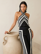 Graphic Stripe Halter Top & Pants Set