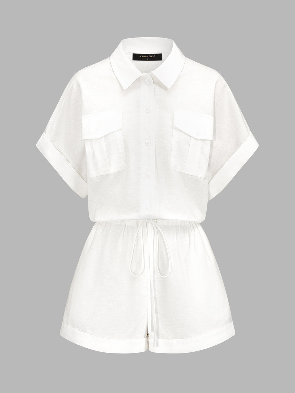 Cotton Linen Pocket Drawstring Shirt Romper