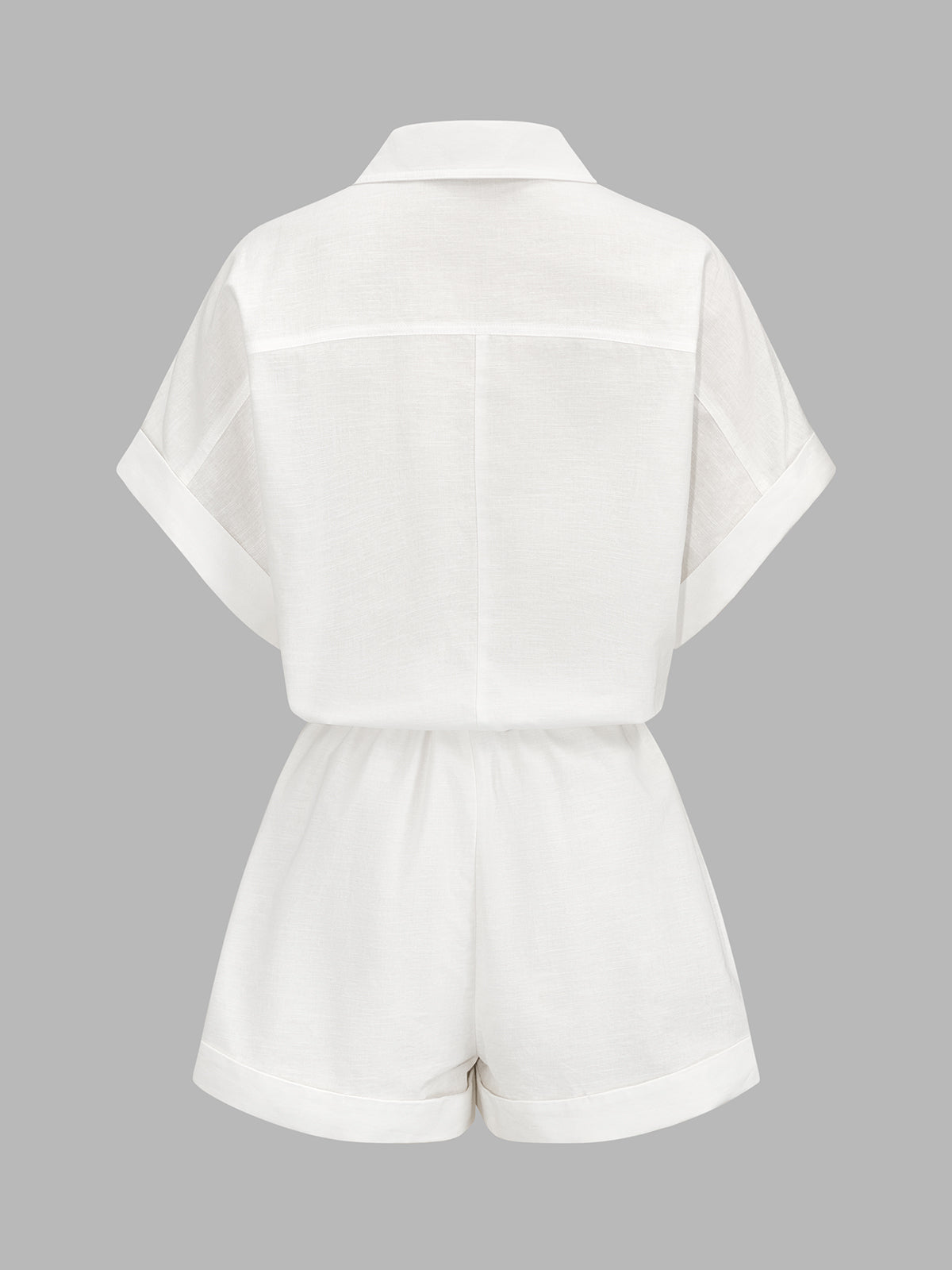Cotton Linen Pocket Drawstring Shirt Romper