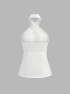 Cross Halter Split Hem Blouse