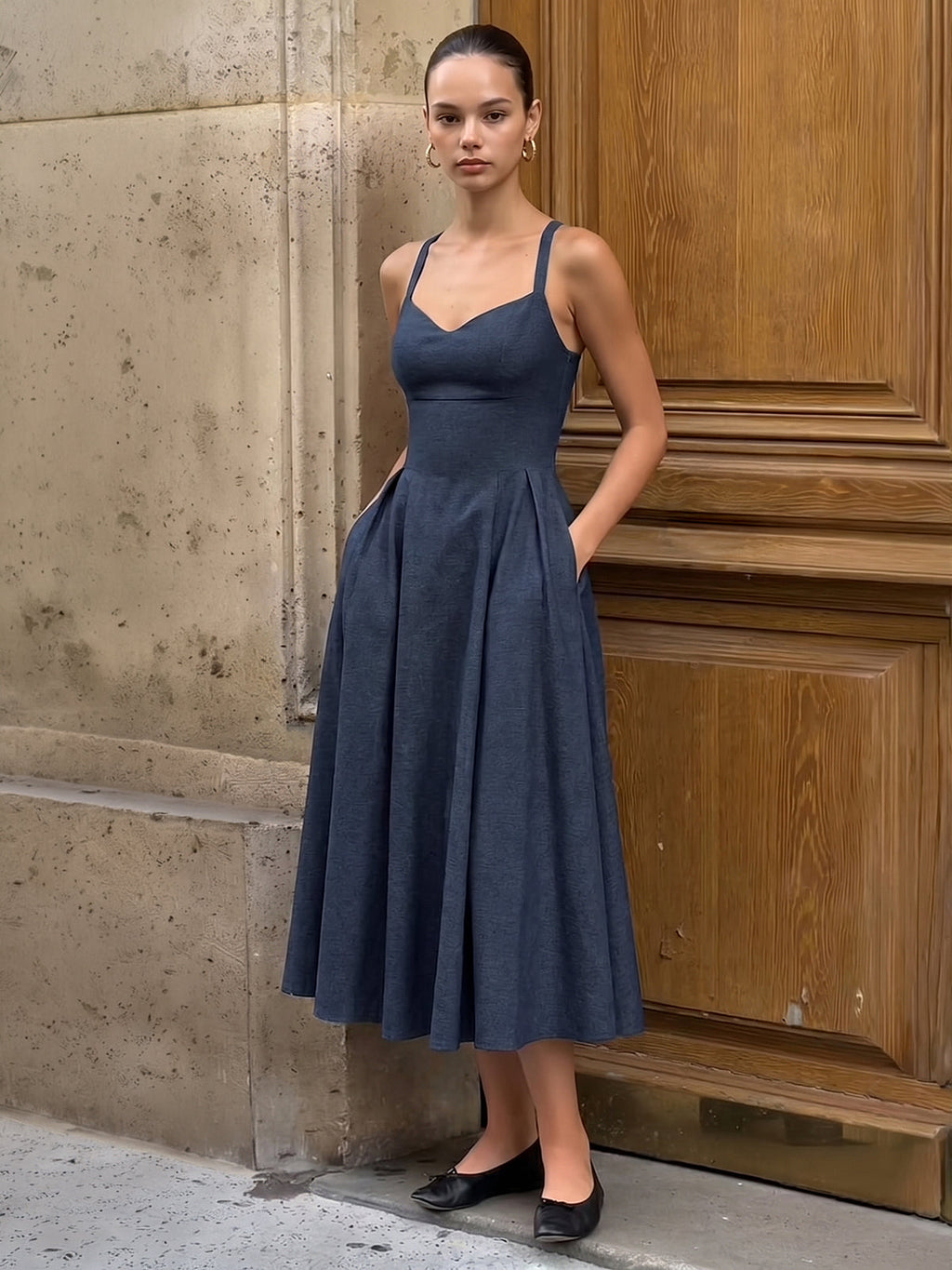 Sweetheart Pocket Midi Slip Dress