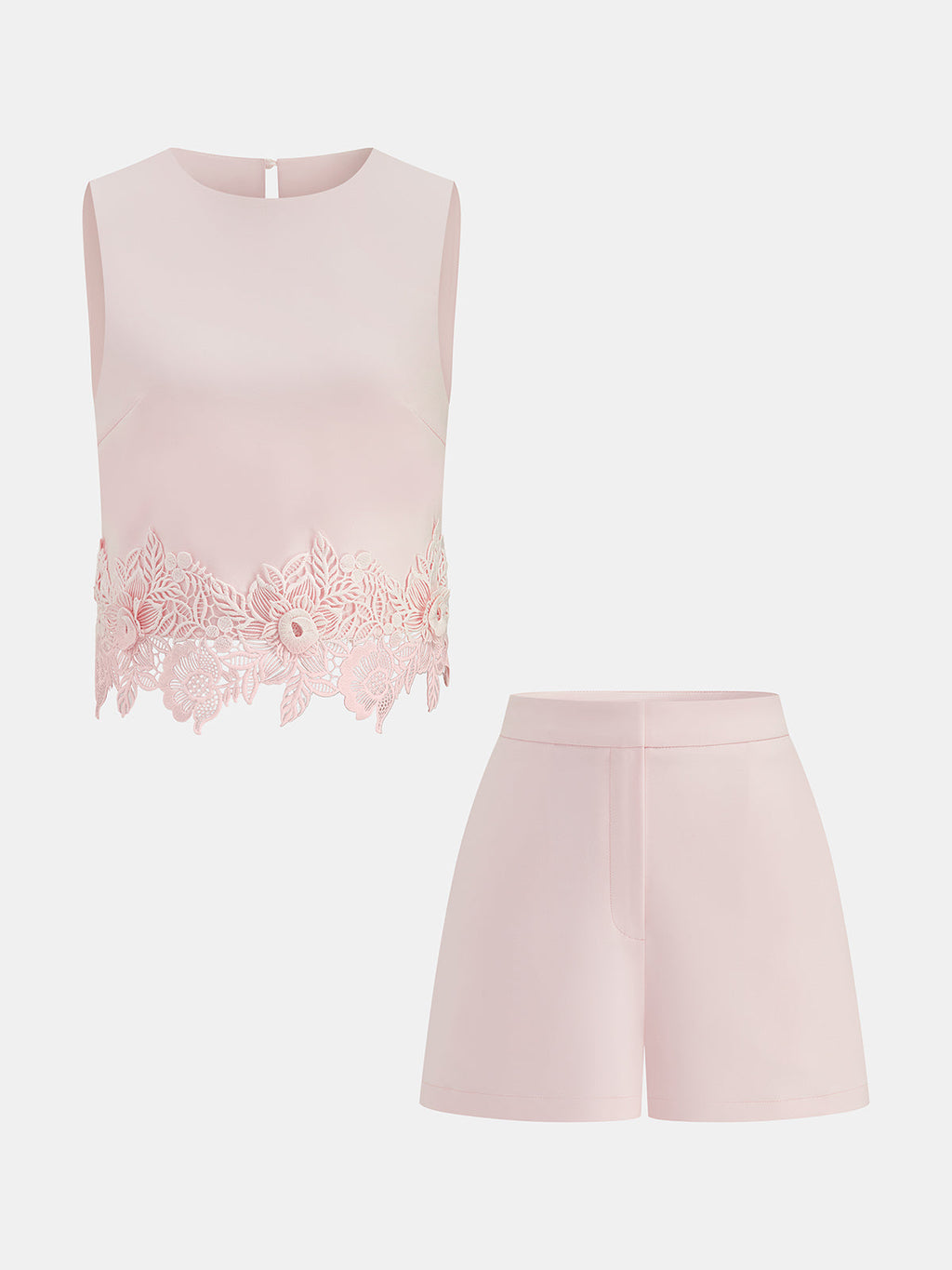 Lace Hem Sleeveless Top & Shorts Set