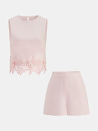 Lace Hem Sleeveless Top & Shorts Set