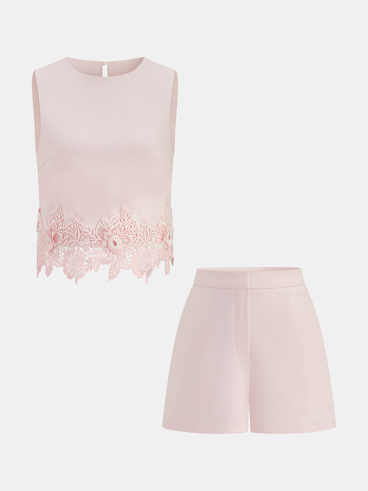 Lace Hem Sleeveless Top & Shorts Set