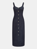 Button Front Denim Midi Dress