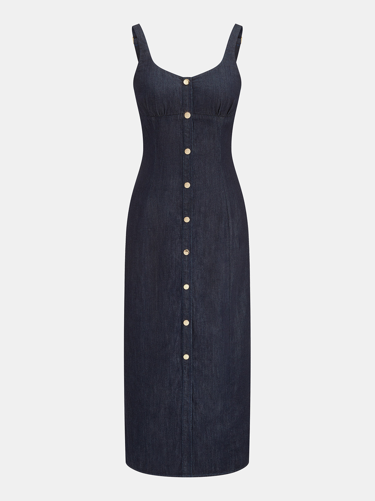 Button Front Denim Midi Dress