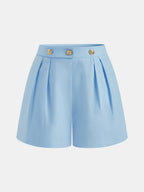 Metal Button Pleated Two Piece Shorts Set