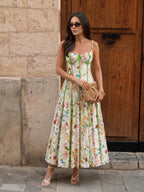 Corset Seam Tropical Print Swing Dress