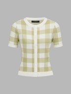 Plaid Short Sleeve Knit Cardigan