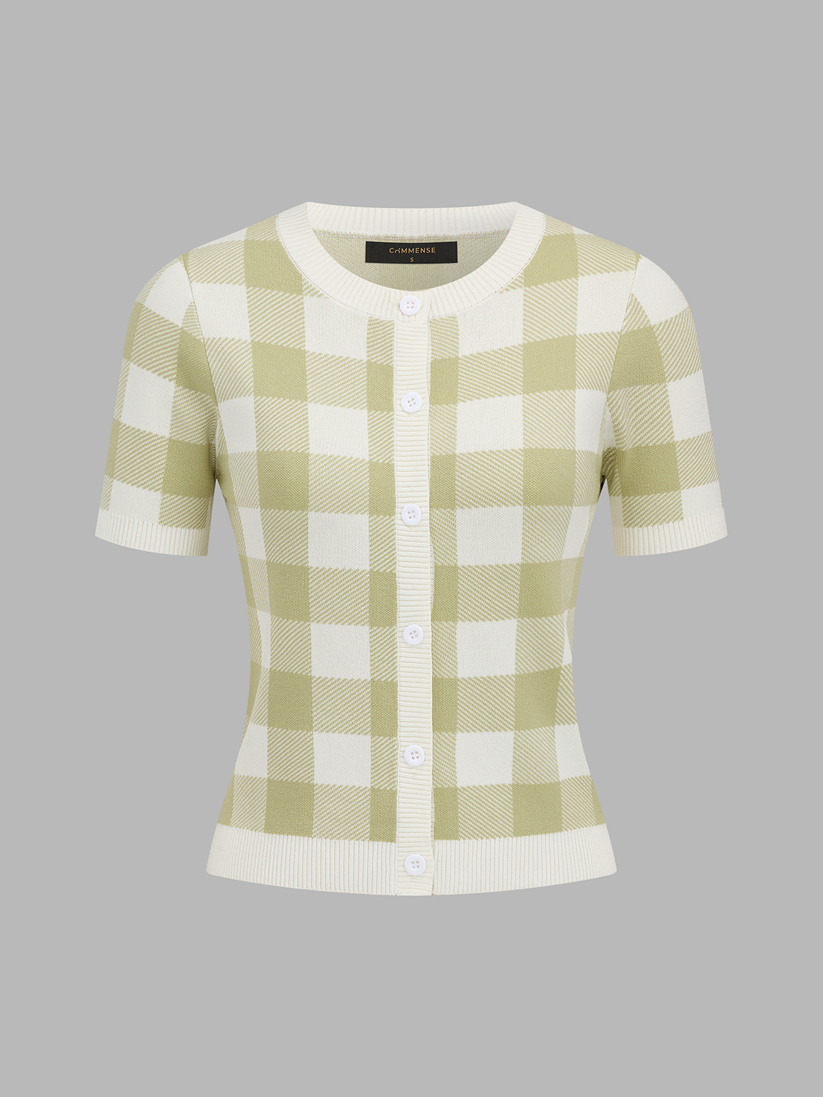 Plaid Short Sleeve Knit Cardigan