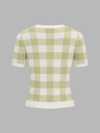 Plaid Short Sleeve Knit Cardigan