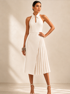 Keyhole Collared Pleated Midi Dress