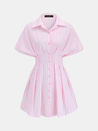 Striped Cinched Waist Shirt Dress