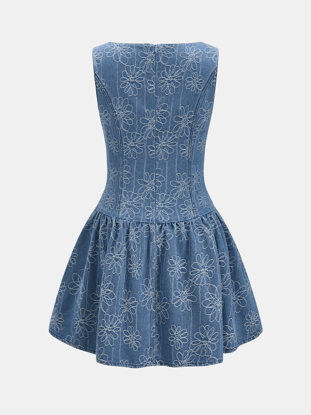 Denim Floral Jacquard Sleeveless Mini Dress