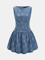 Denim Floral Jacquard Sleeveless Mini Dress