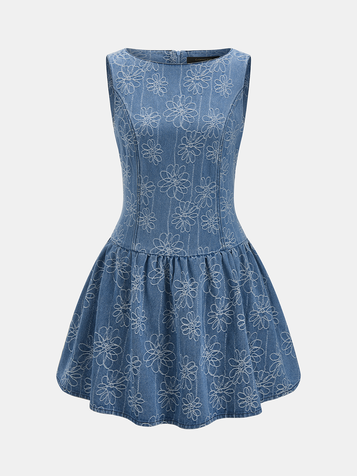 Denim Floral Jacquard Sleeveless Mini Dress