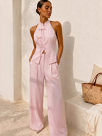 Mandarin Collar Two-Piece Pants Set