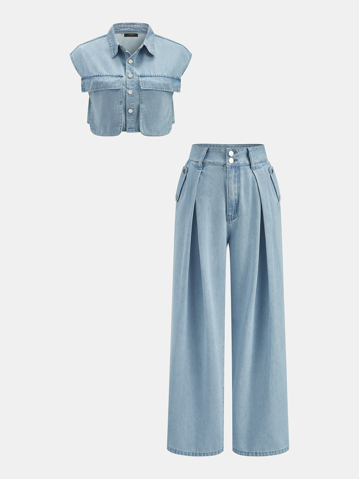 Sleeveless Crop Denim Top & Pleated Pants Set