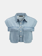 Sleeveless Crop Denim Top & Pleated Pants Set