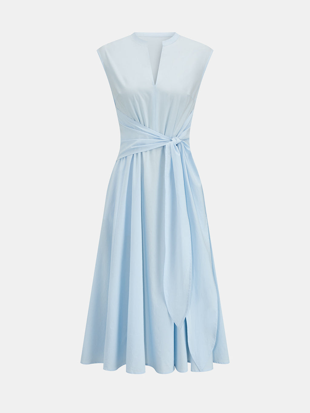 Sleeveless Tie Waist Cotton Blend Midi Dress
