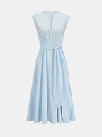 Sleeveless Tie Waist Cotton Blend Midi Dress