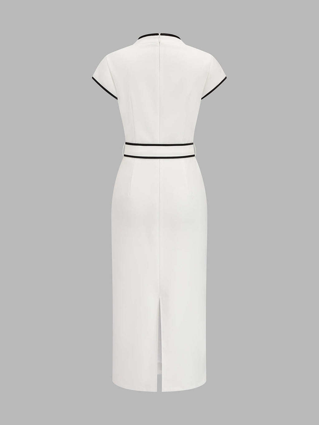 Contrast Trim Belted Pencil Midi Dress