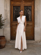 Deep V High Slit Satin Maxi Dress