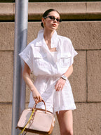 Cotton Linen Pocket Drawstring Shirt Romper