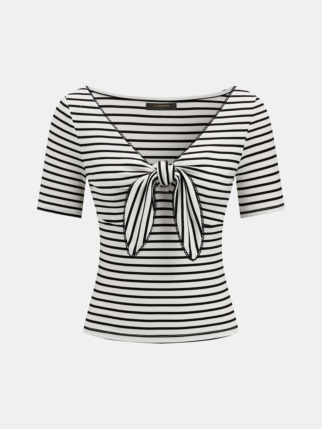 Striped Tie-Front V-Neck Slim Top