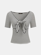 Striped Tie-Front V-Neck Slim Top