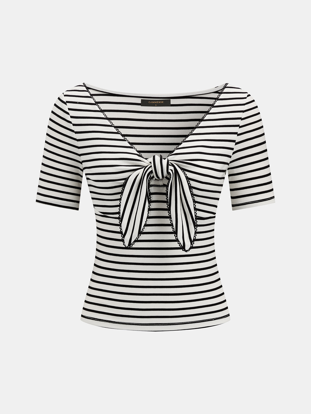 Striped Tie-Front V-Neck Slim Top