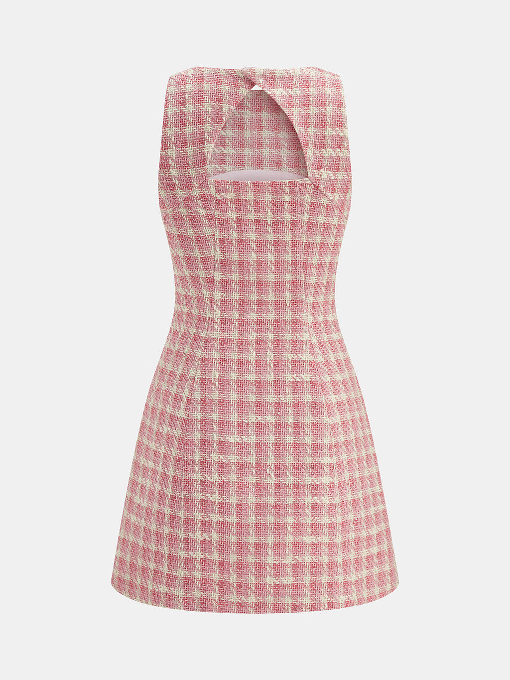 Tweed Check Cutout Back Sleeveless Mini Dress