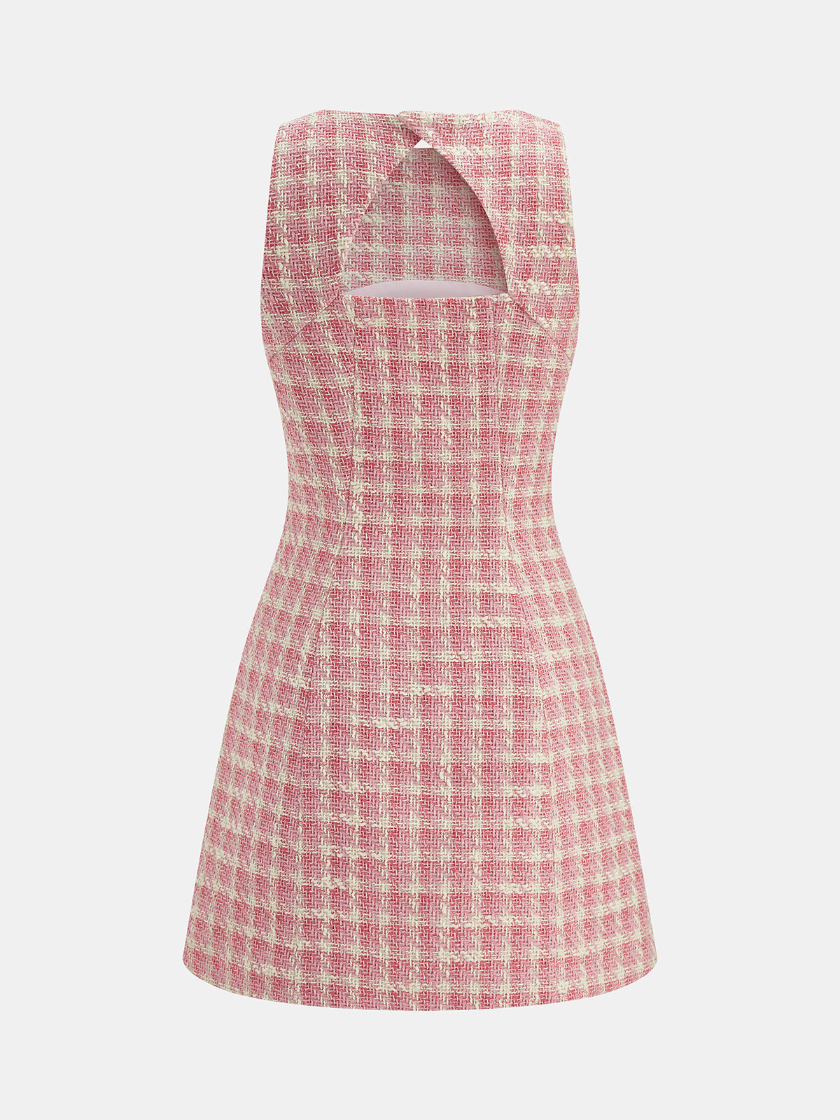 Tweed Check Cutout Back Sleeveless Mini Dress