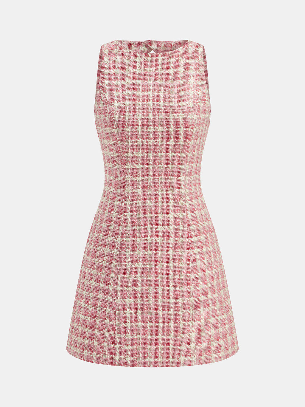 Tweed Check Cutout Back Sleeveless Mini Dress