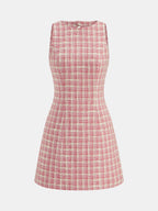 Tweed Check Cutout Back Sleeveless Mini Dress