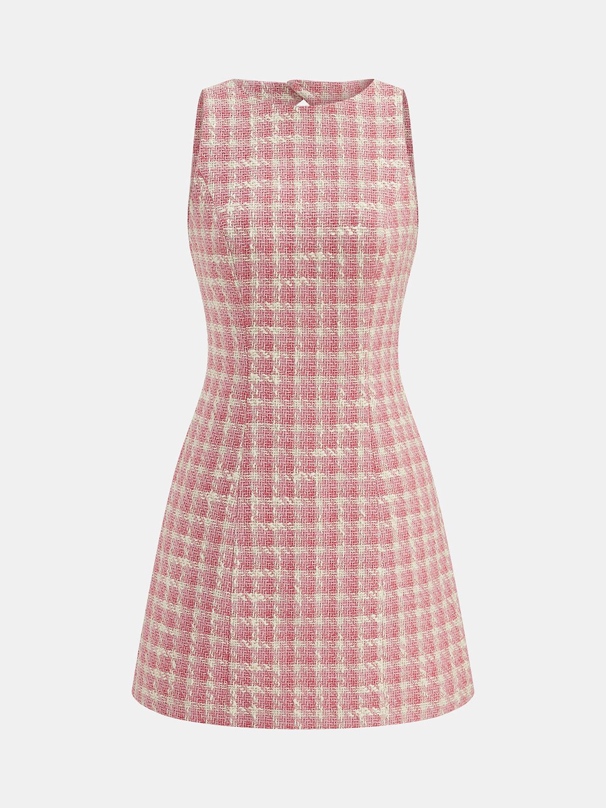 Tweed Check Cutout Back Sleeveless Mini Dress