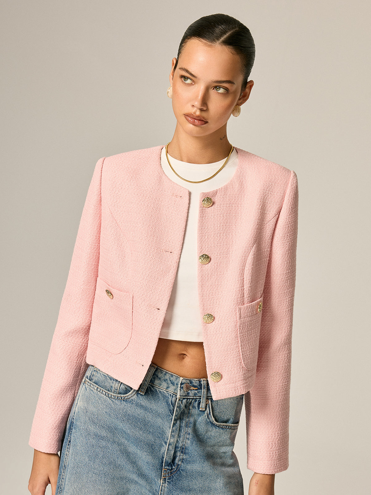 Tweed Metal Button Blazer