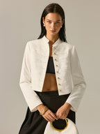 Stand Collar Embroidery Metal Button Jacket