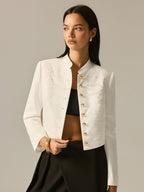 Stand Collar Embroidery Metal Button Jacket
