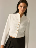 Stand Collar Embroidery Metal Button Jacket